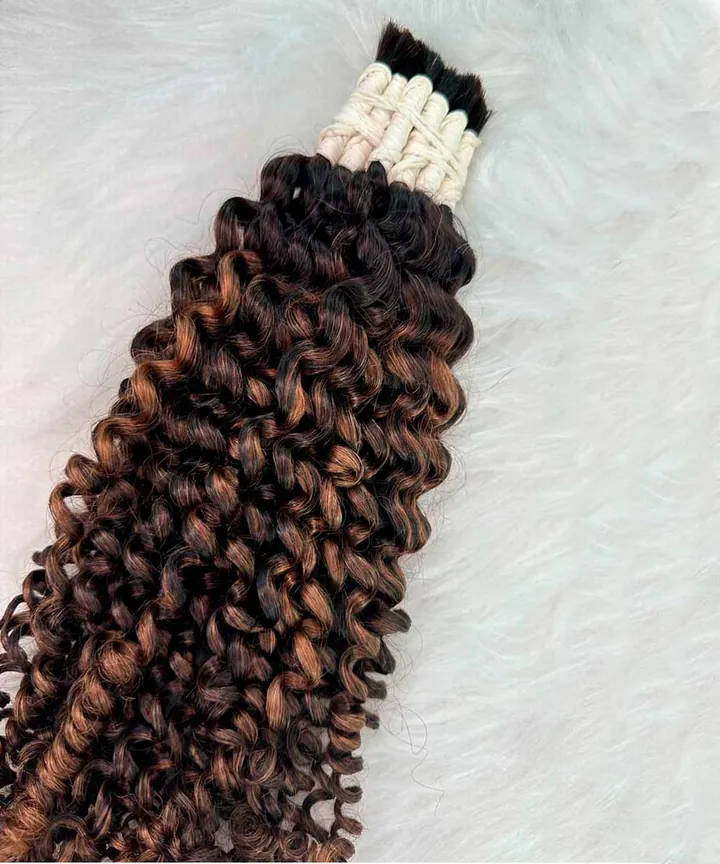 Cabelo humano cacheado tipo 2 morena iluminada mesclada, de 75 cm