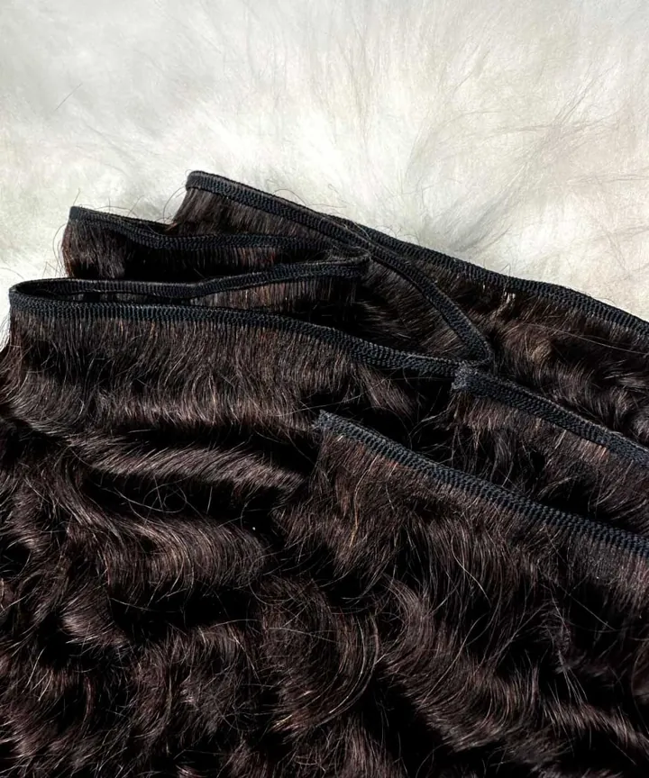 Cabelo humano em tela, faixa de fios costurados em trama