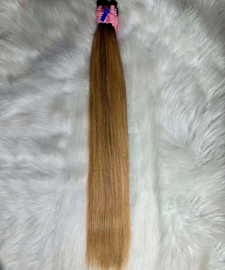 Cabelo humano vietnamita loiro mel de 65 cm, amarrado em uma ponta
