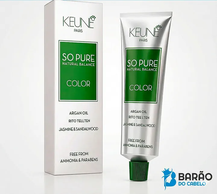 Caixa e bisnaga da Tinta Keune So Pure Color, coloração sem amônia de 60 ml